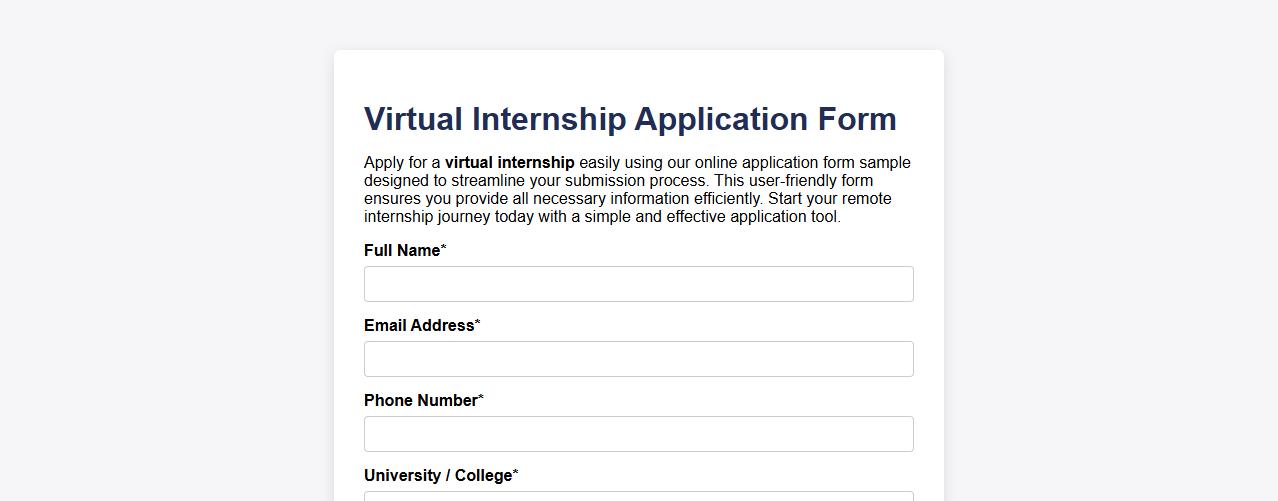 Virtual internship application form sample online image preview
