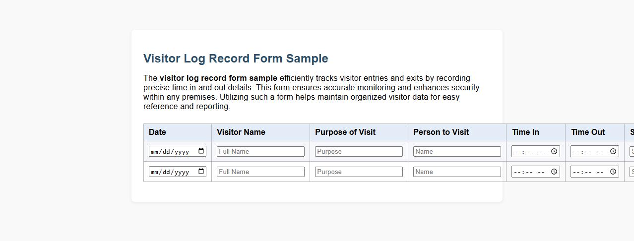 visitor log record form sample with time in and out image preview