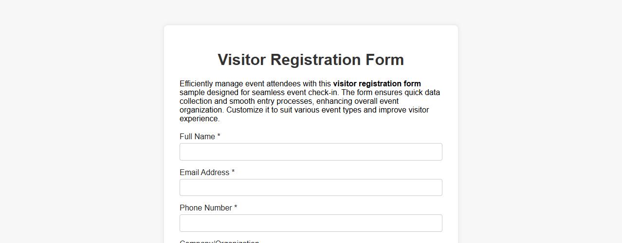 Visitor registration form sample for event check-in image preview