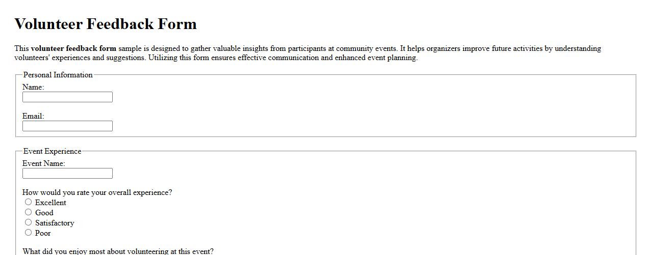 Volunteer feedback form sample for community events image preview