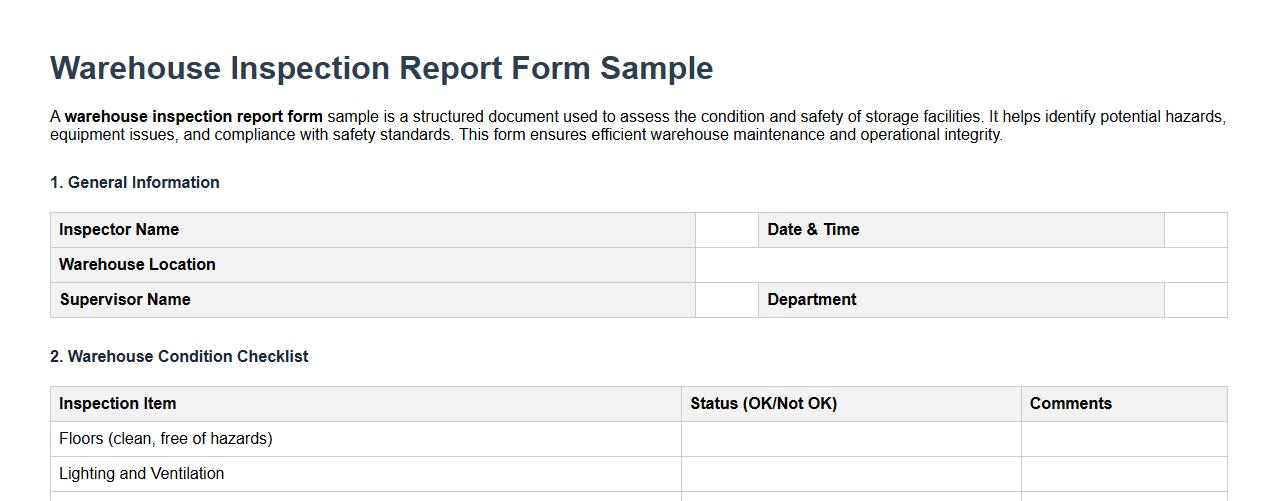 Warehouse inspection report form sample image preview