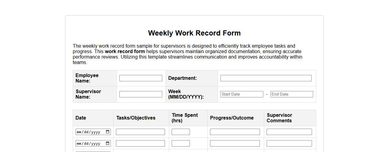weekly work record form sample for supervisors image preview
