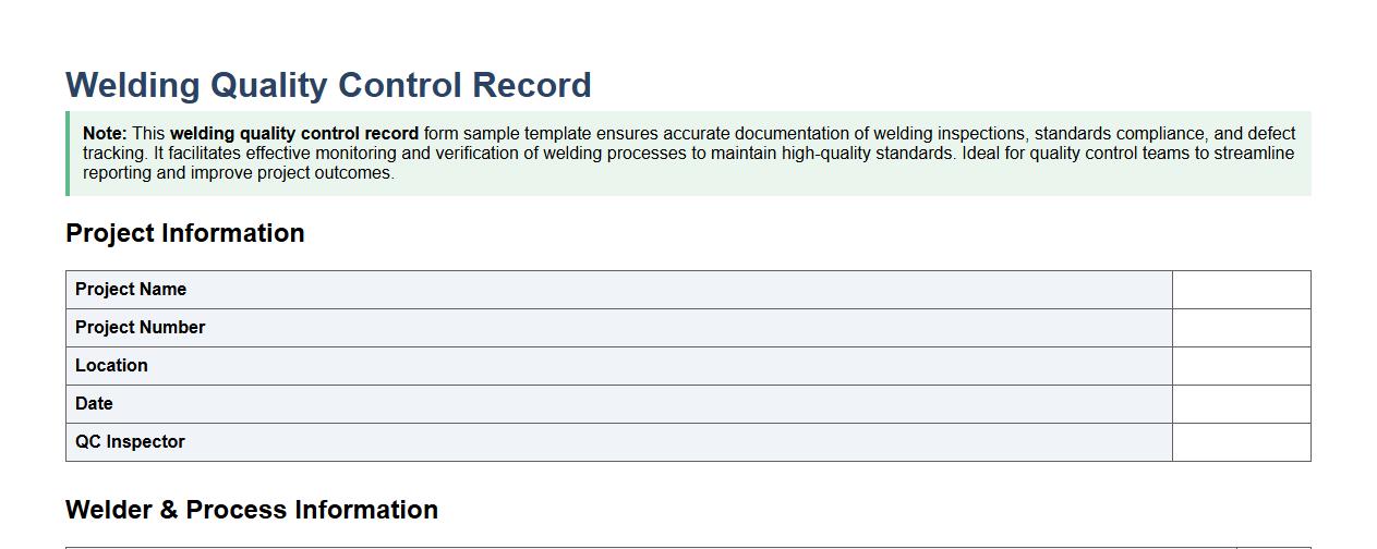 Welding quality control record form sample template image preview