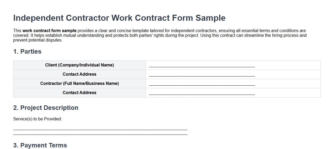 work contract form sample for independent contractors image preview