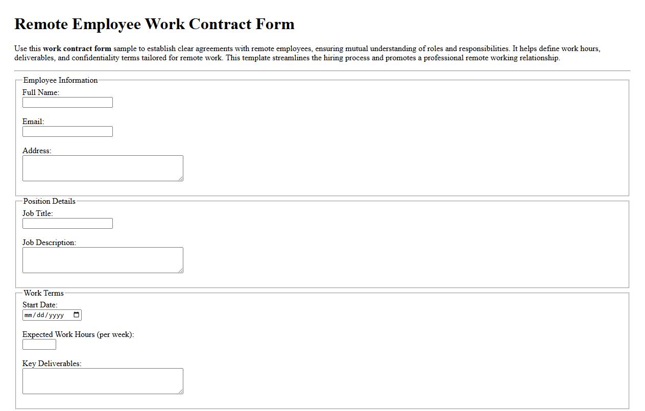 work contract form sample for remote employees image preview