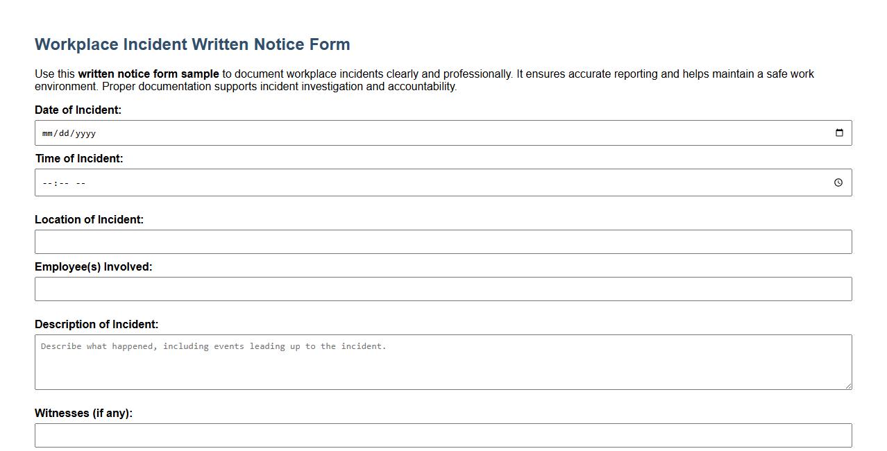 written notice form sample for workplace incident image preview