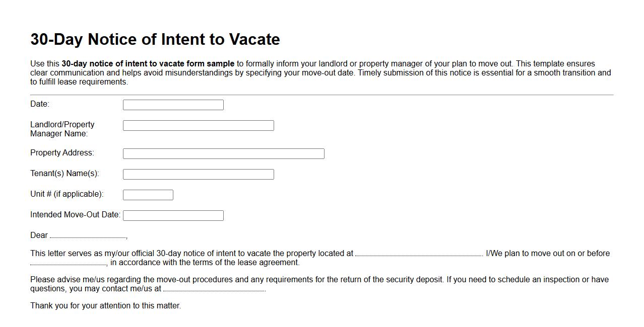 30-day notice of intent to vacate form sample image preview