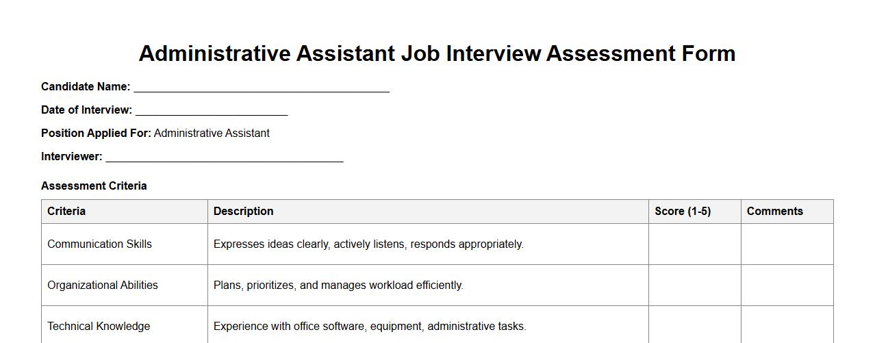 administrative assistant job interview assessment form sample image preview