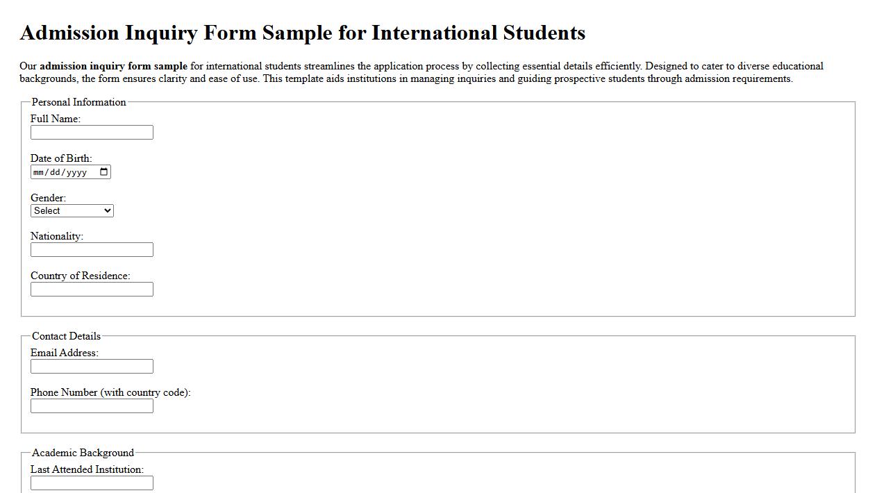 admission inquiry form sample for international students image preview