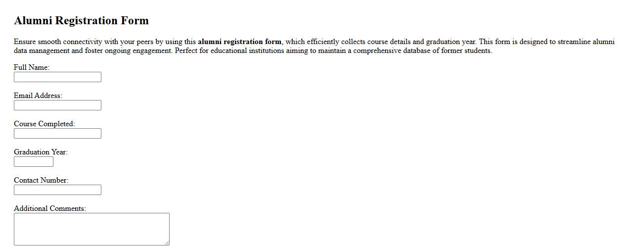 Alumni registration form sample with course and graduation year image preview