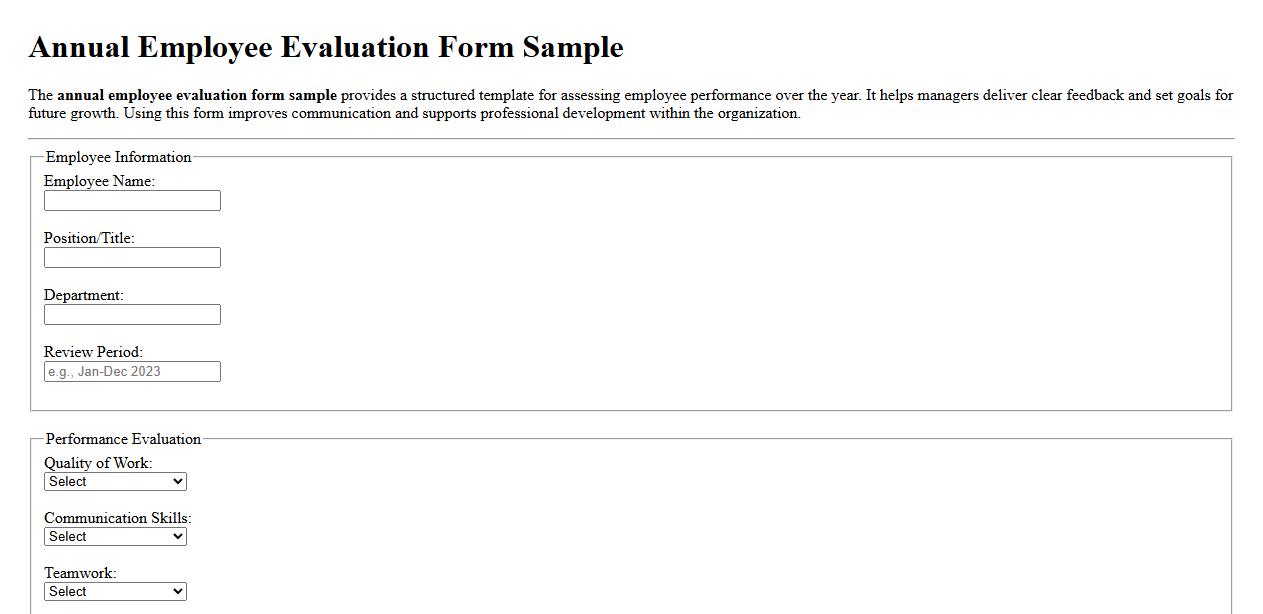 Annual employee evaluation form sample image preview