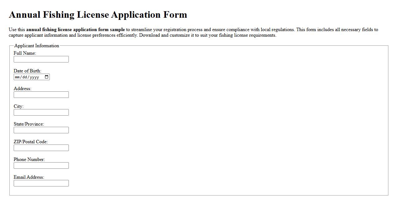 Annual fishing license application form sample image preview
