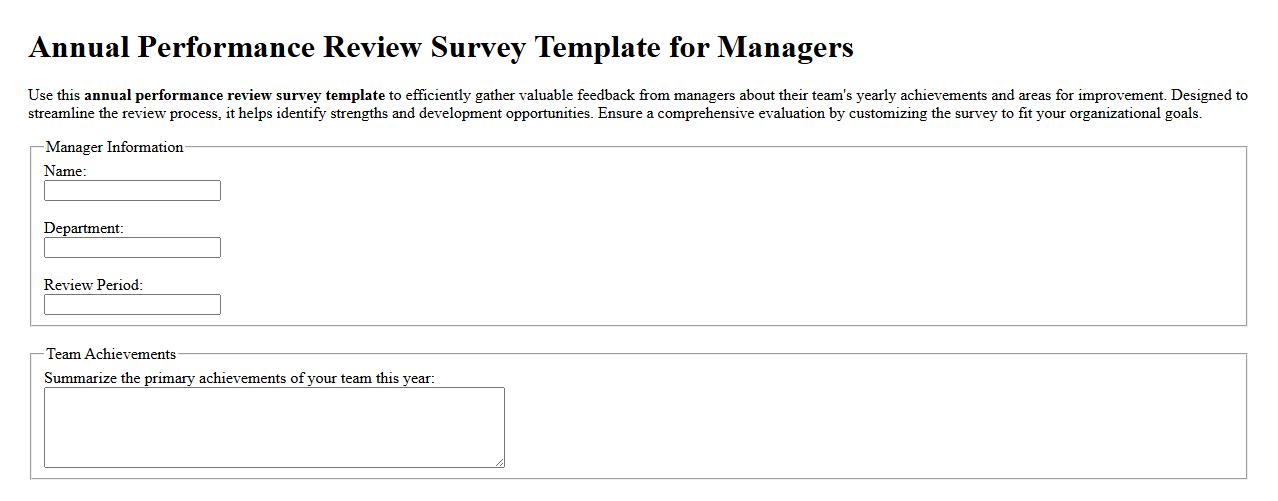 Annual performance review survey template for managers image preview