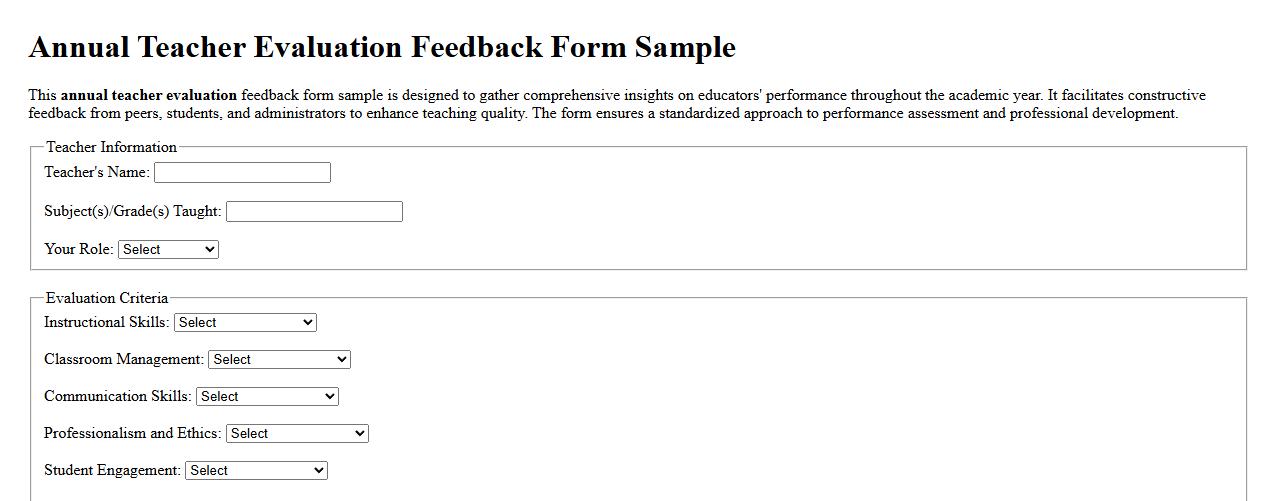 Annual teacher evaluation feedback form sample image preview