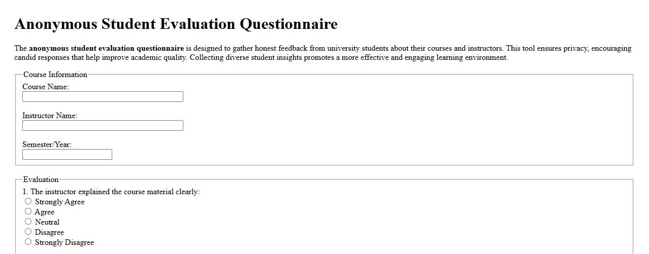 anonymous student evaluation questionnaire for university image preview