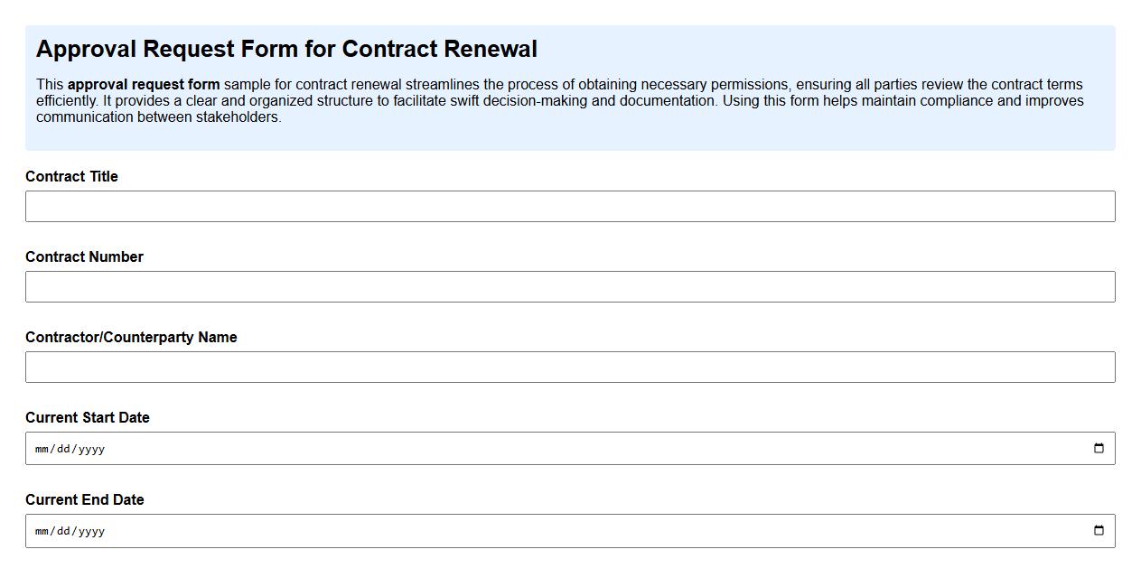 Approval request form sample for contract renewal image preview