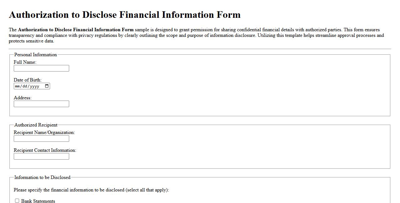 Authorization to Disclose Financial Information Form Sample image preview