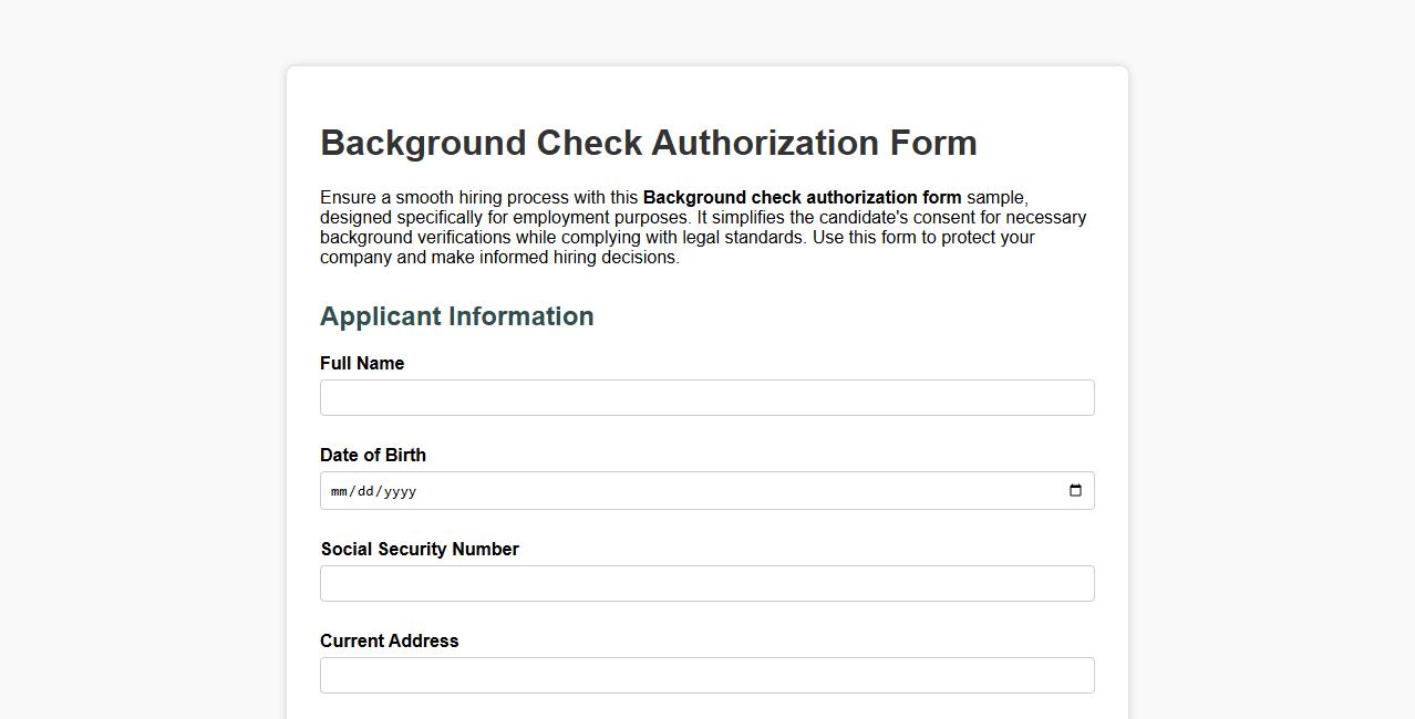 Background check authorization form sample for employment image preview