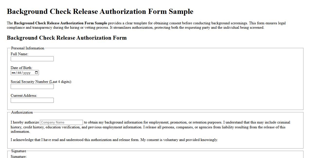 Background Check Release Authorization Form Sample image preview