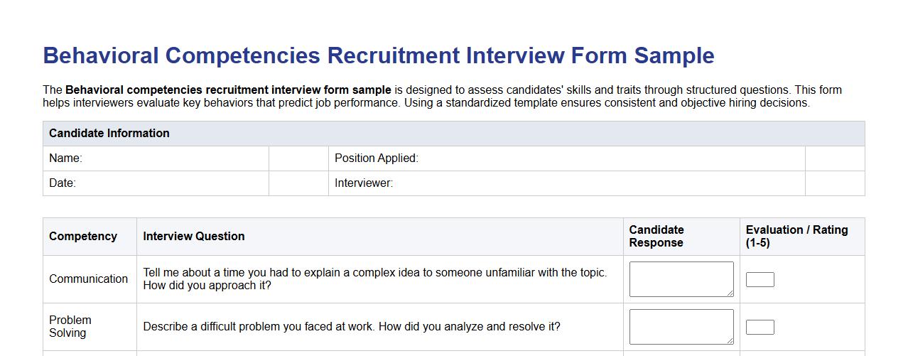 Behavioral competencies recruitment interview form sample image preview