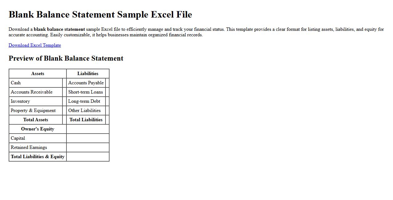 Blank balance statement sample excel file image preview