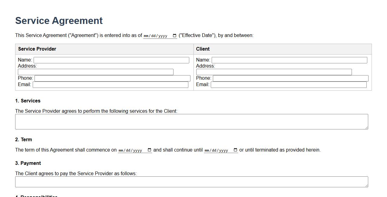 business form sample for service agreements image preview
