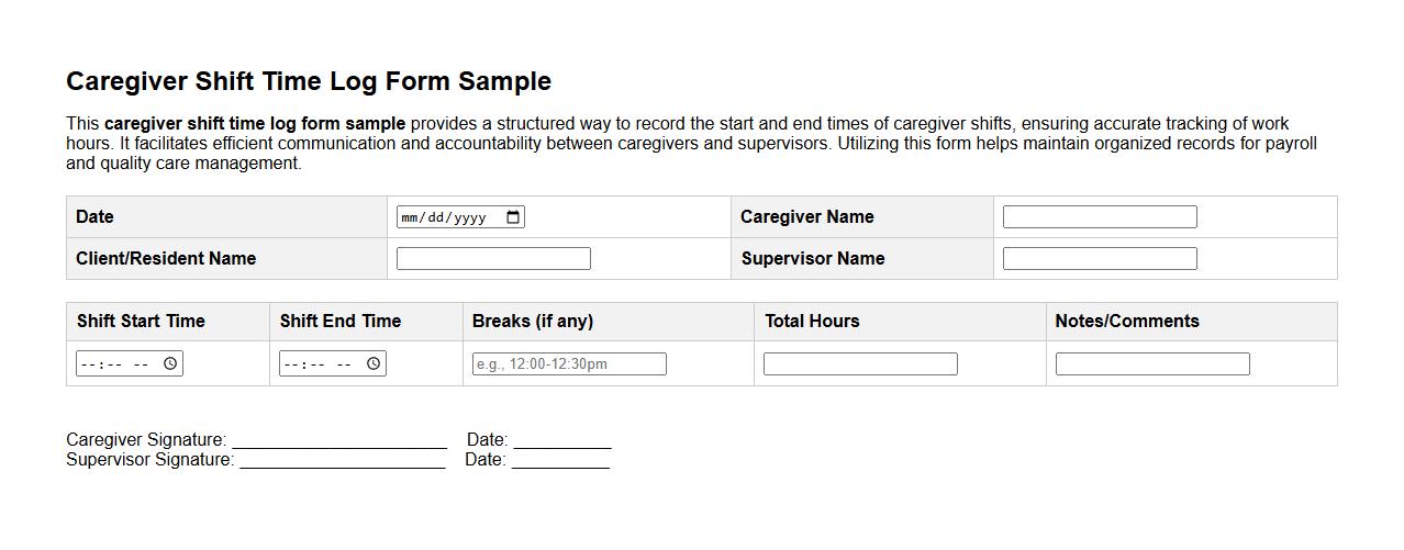 caregiver shift time log form sample image preview