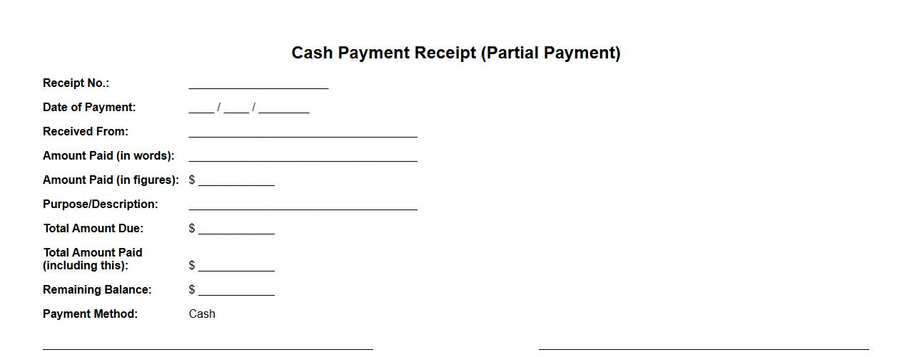Cash payment receipt sample for partial payment image preview