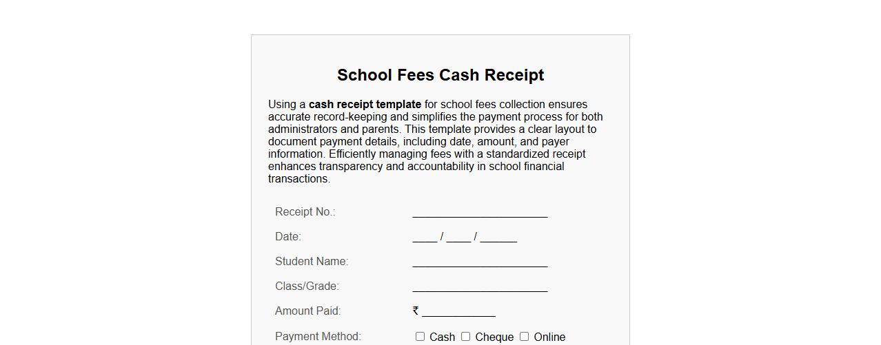 Cash receipt template for school fees collection image preview