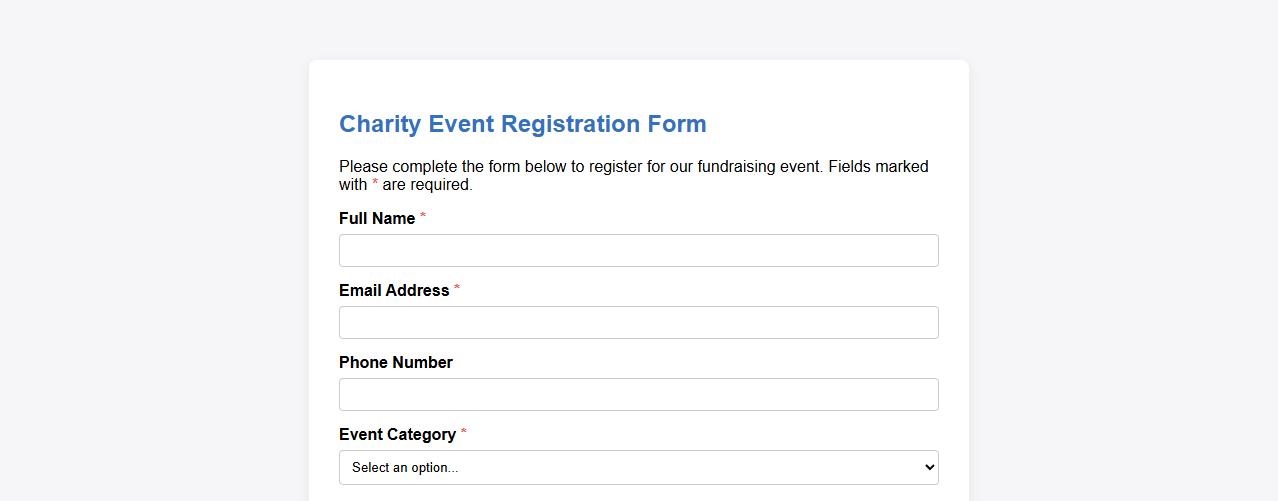 charity event registration form sample image preview