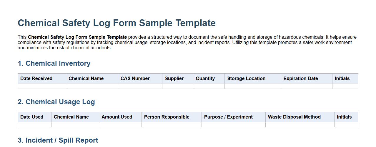 chemical safety log form sample template image preview