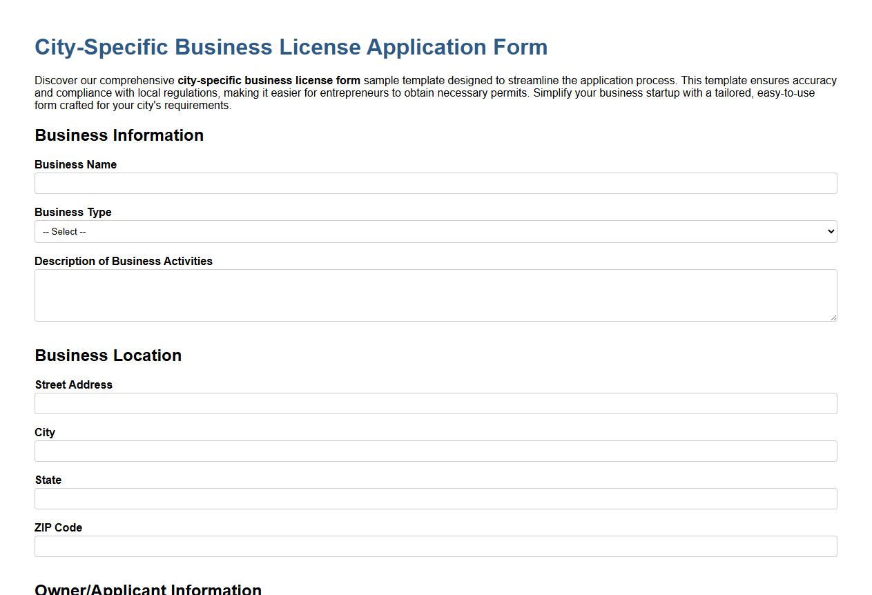 city-specific business license form sample template image preview