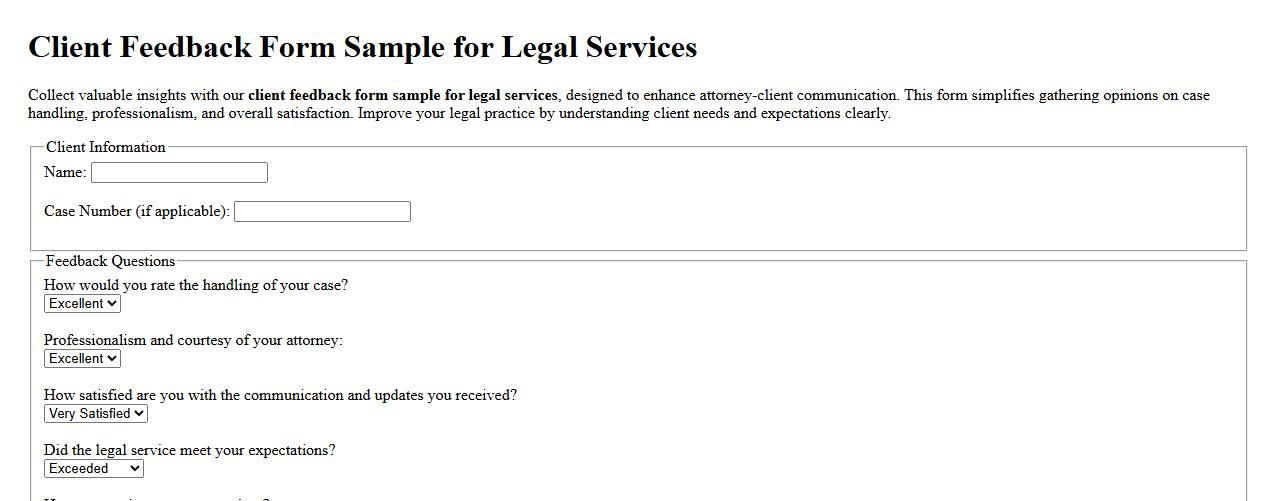 client feedback form sample for legal services image preview