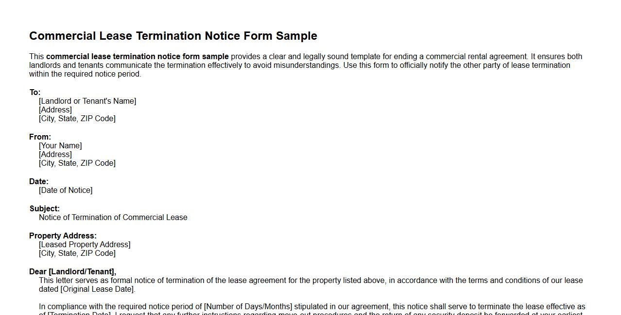 commercial lease termination notice form sample image preview