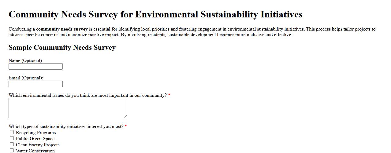Community needs survey for environmental sustainability initiatives image preview