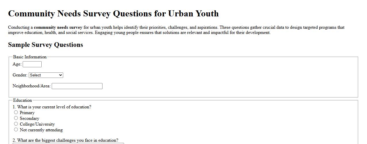 Community needs survey questions for urban youth image preview