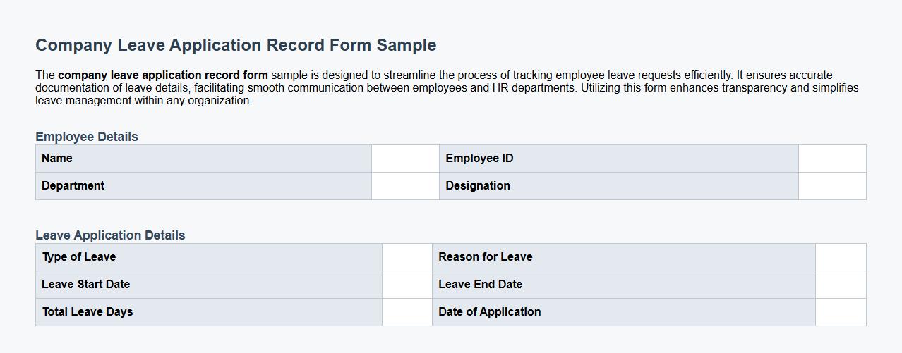 Company leave application record form sample image preview