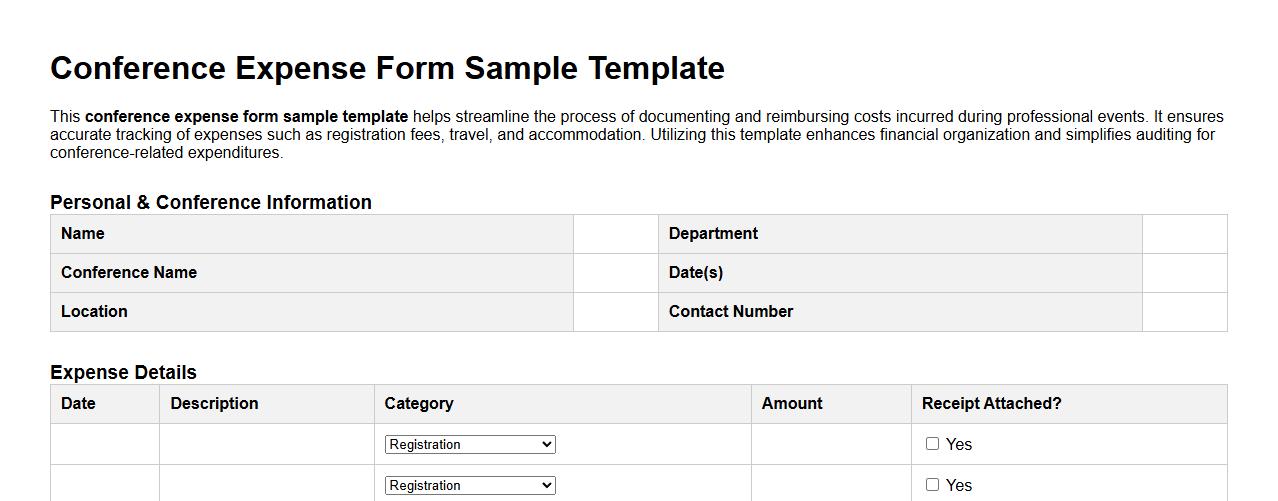 conference expense form sample template image preview