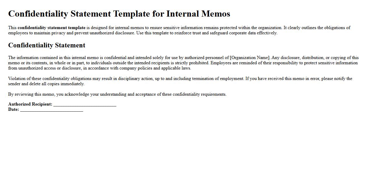 Confidentiality statement template for internal memos image preview