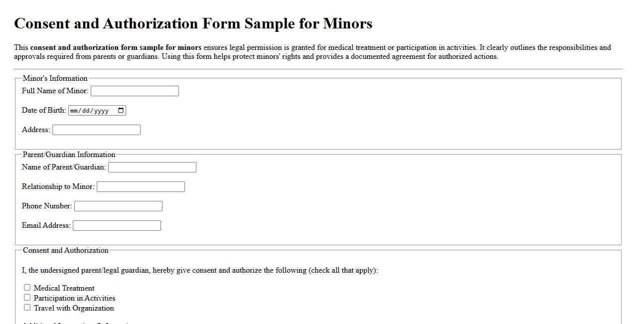 consent and authorization form sample for minors image preview