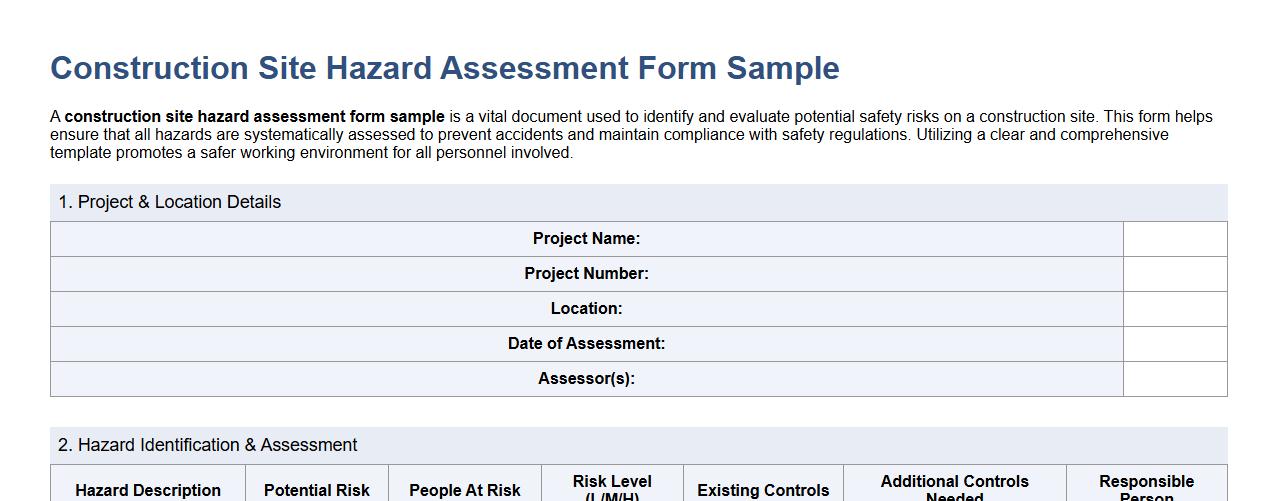 construction site hazard assessment form sample image preview