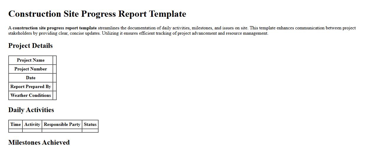 Construction site progress report template image preview