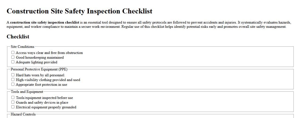 Construction site safety inspection checklist image preview