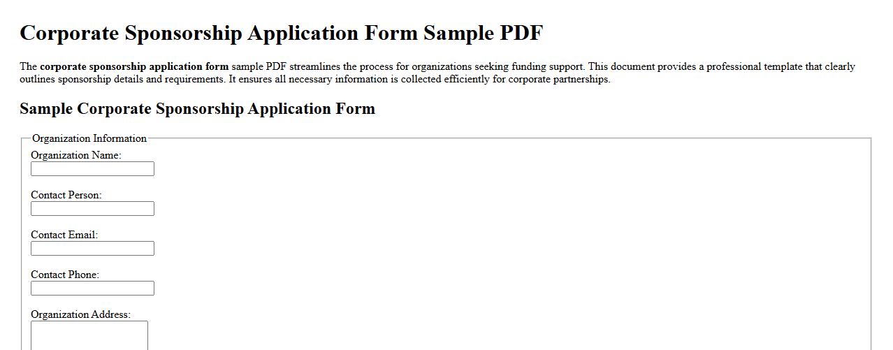 Corporate sponsorship application form sample PDF image preview