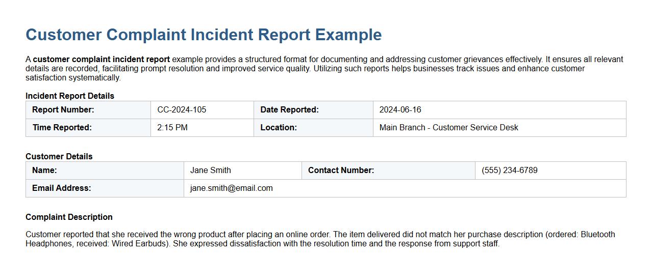 customer complaint incident report example image preview