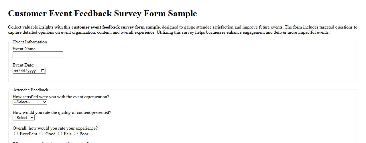 customer event feedback survey form sample image preview