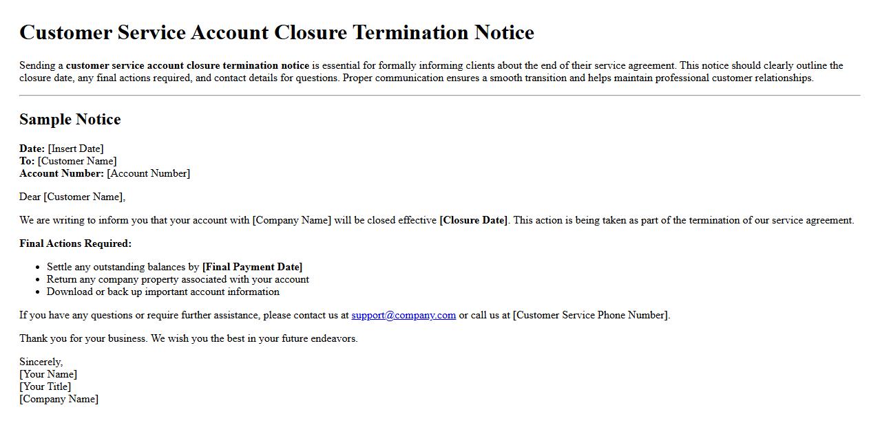 Customer service account closure termination notice example image preview