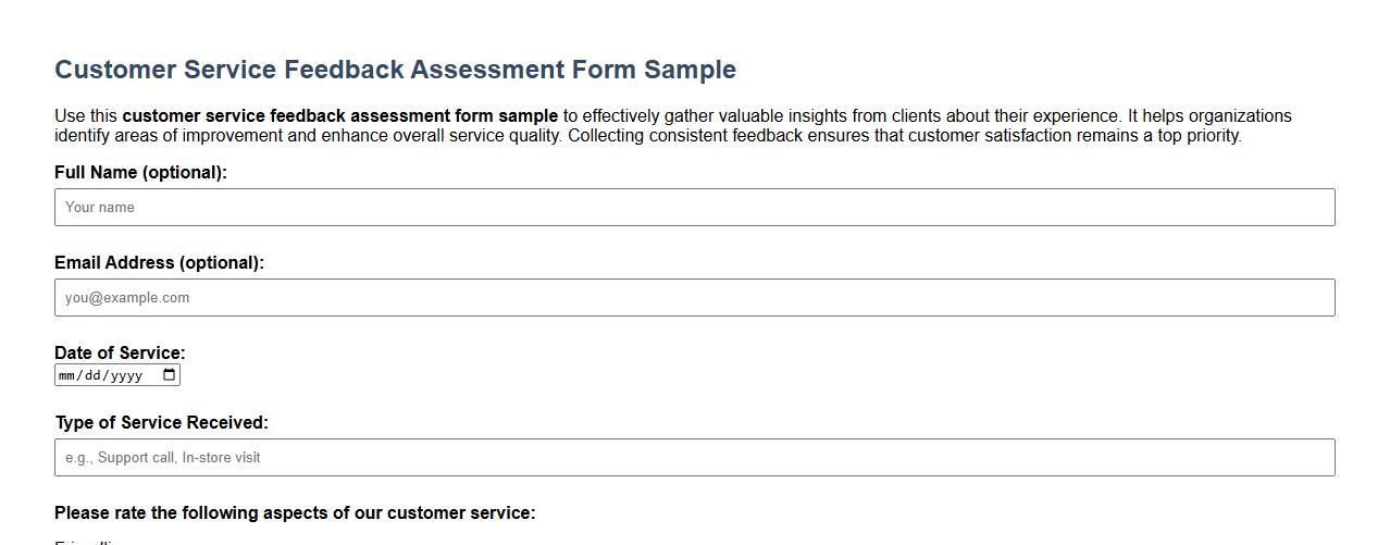 customer service feedback assessment form sample image preview