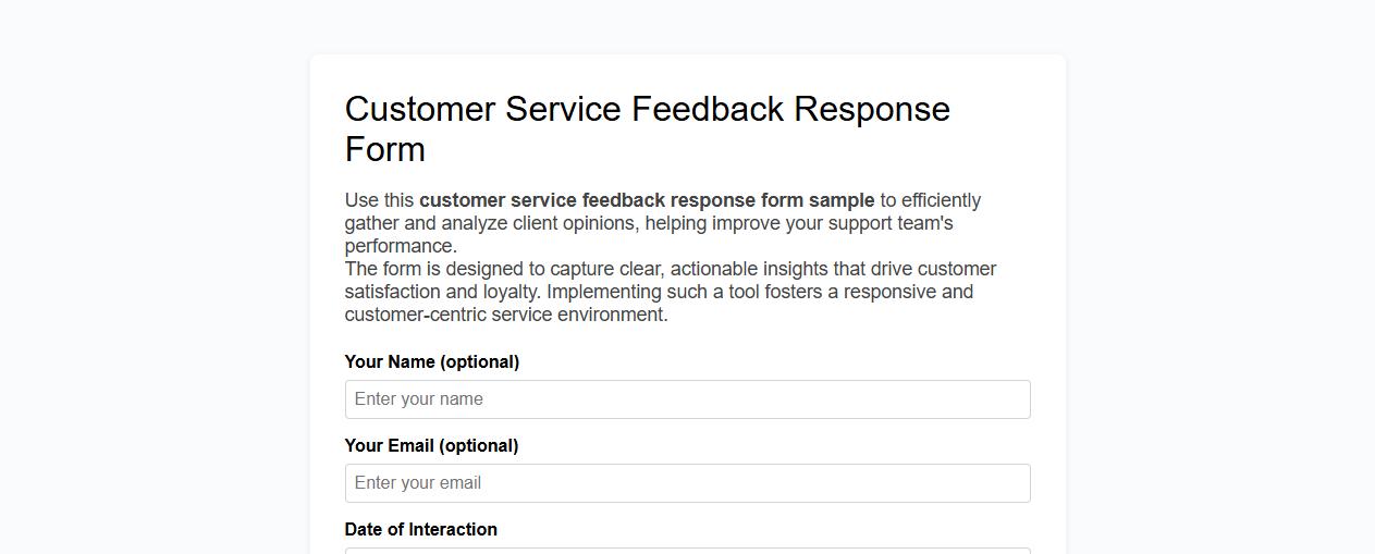 Customer service feedback response form sample image preview