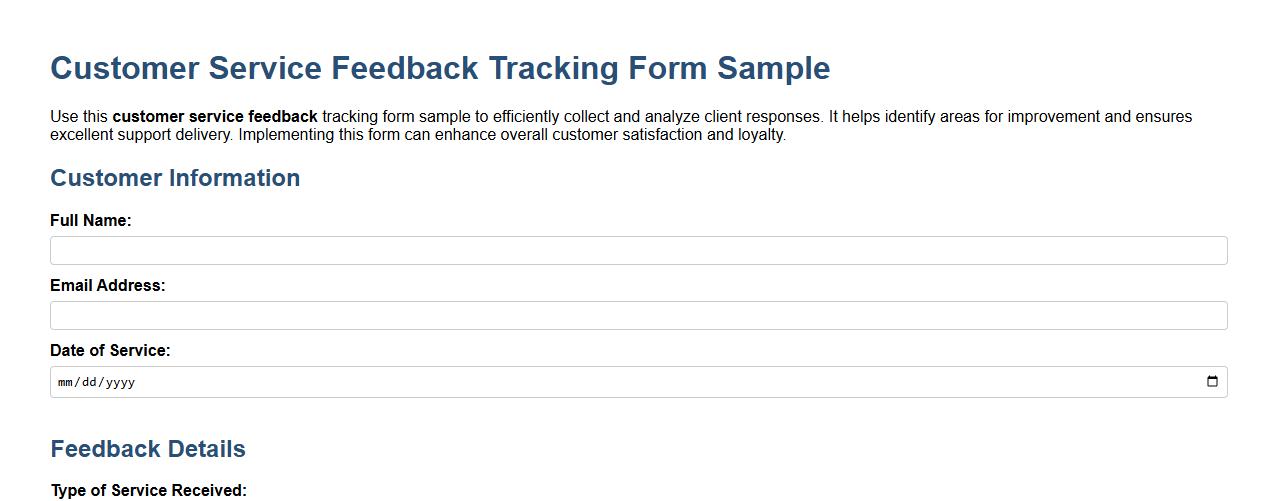 customer service feedback tracking form sample image preview